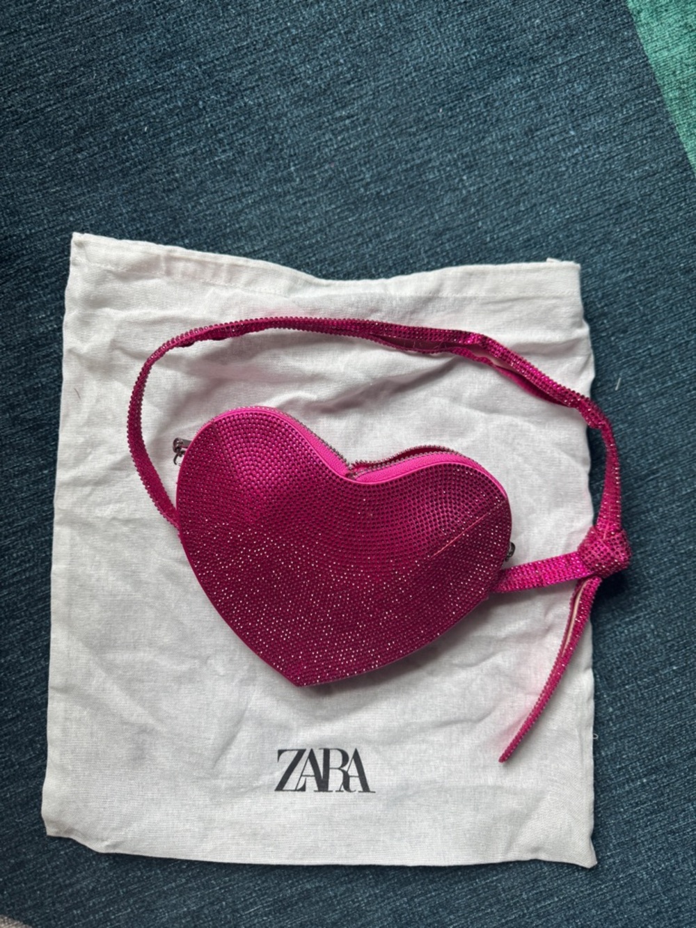 ZARA Pink Rhinestone Heart Shoulder Bag w/ dust bag